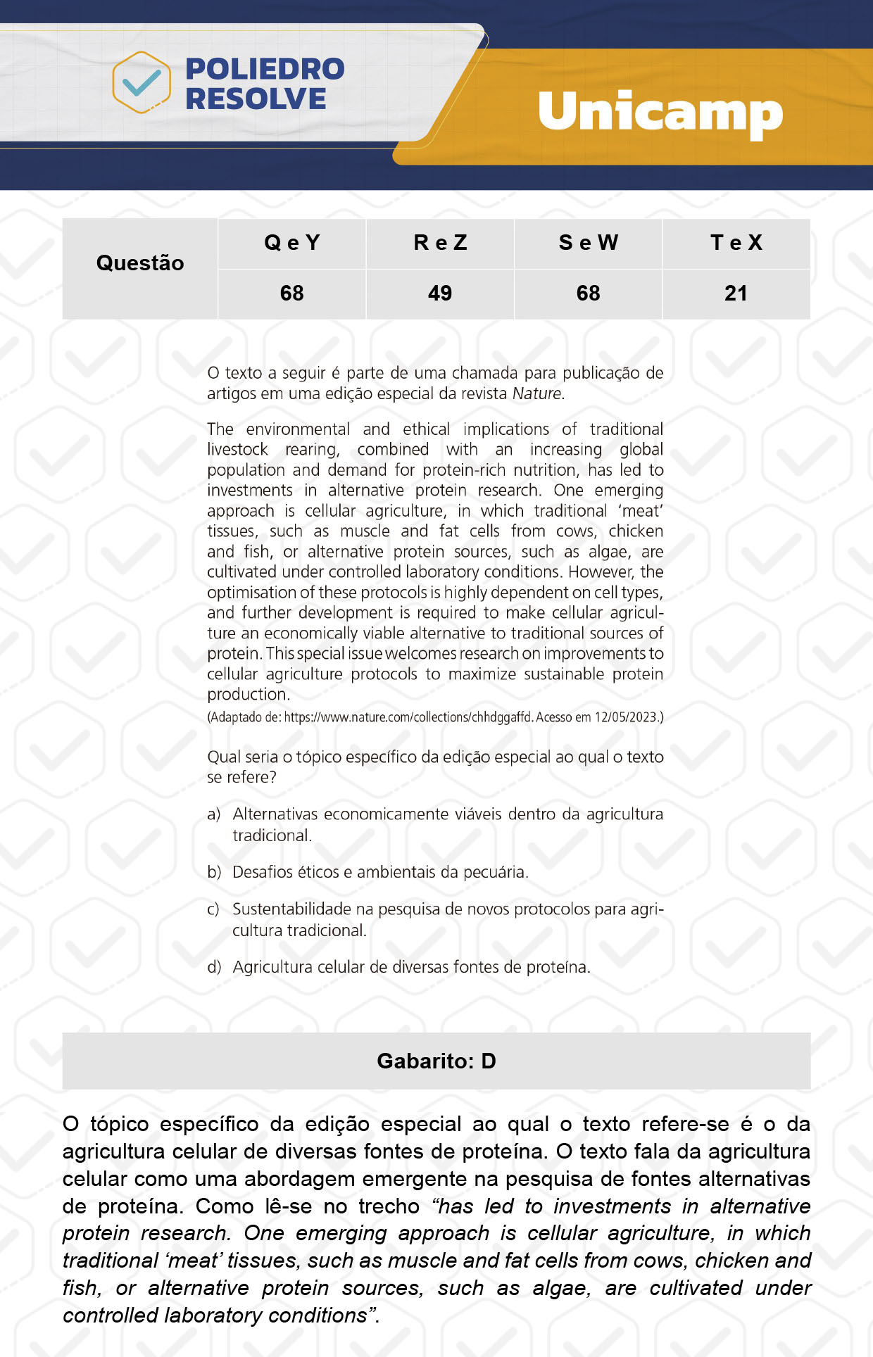 Questão 21 - 1ª Fase - 1º Dia - T e X - UNICAMP 2024