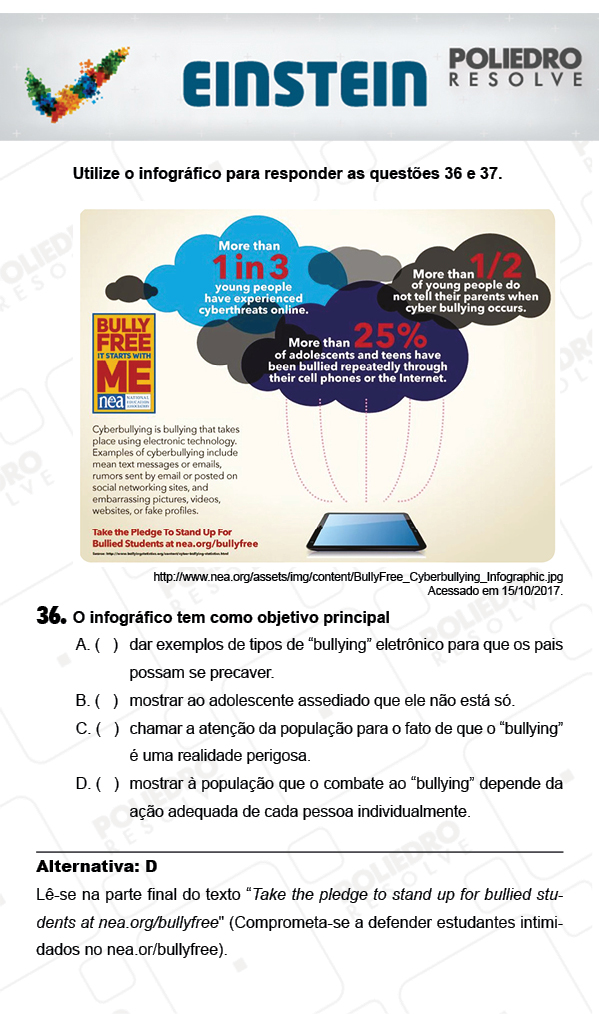 Questão 36 - 1ª FASE - EINSTEIN 2018