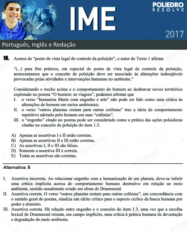 Questão 10 - Português e Inglês - IME 2017