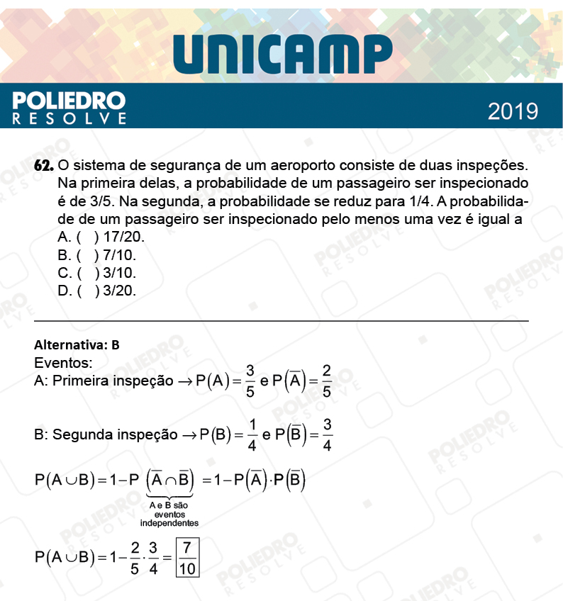 Questão 62 - 1ª Fase - PROVA Q e X - UNICAMP 2019