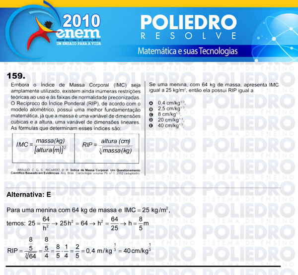 Questão 159 - Domingo (Prova rosa) - ENEM 2010