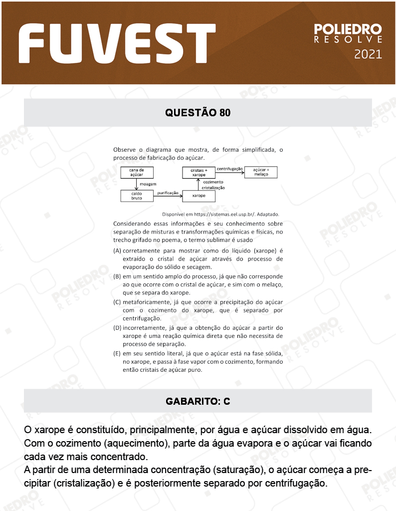 Questão 80 - 1ª Fase - FUVEST 2021