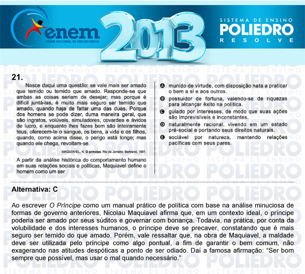 Questão 21 - Sábado (Prova Amarela) - ENEM 2013