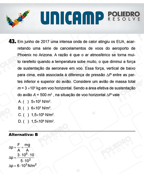 Questão 43 - 1ª Fase - PROVA Q - UNICAMP 2018