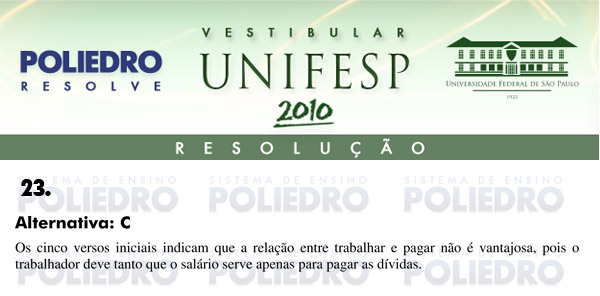 Questão 23 - Português e Inglês - UNIFESP 2010