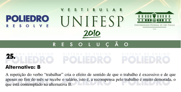 Questão 25 - Português e Inglês - UNIFESP 2010