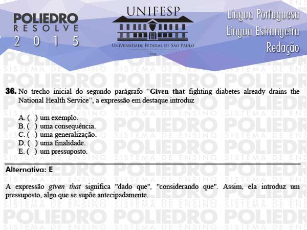 Questão 36 - Línguas - UNIFESP 2015