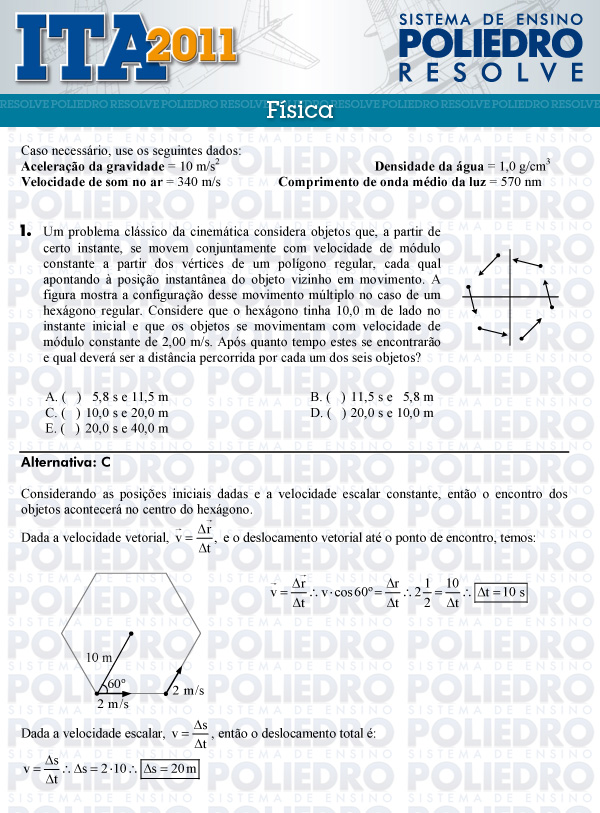 Questão 1 - Física - ITA 2011