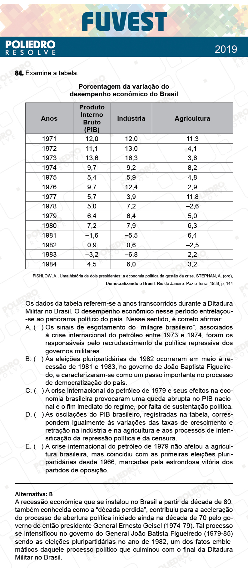 Questão 84 - 1ª Fase - Prova V - FUVEST 2019