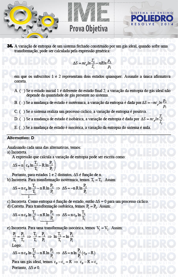 Questão 34 - Objetiva - IME 2014