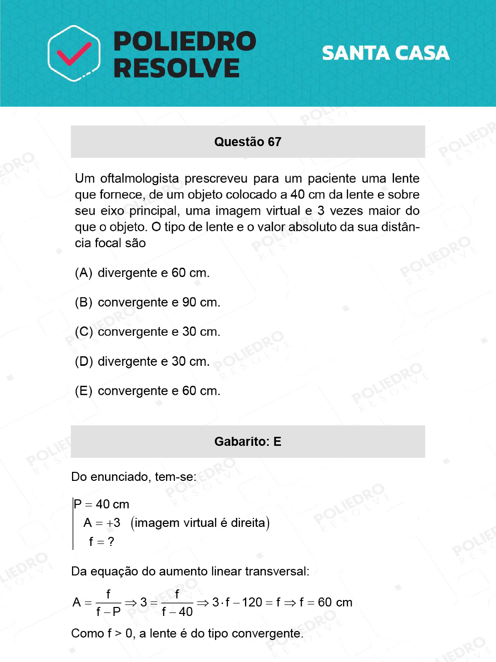 Questão 67 - 1º Dia - SANTA CASA 2022