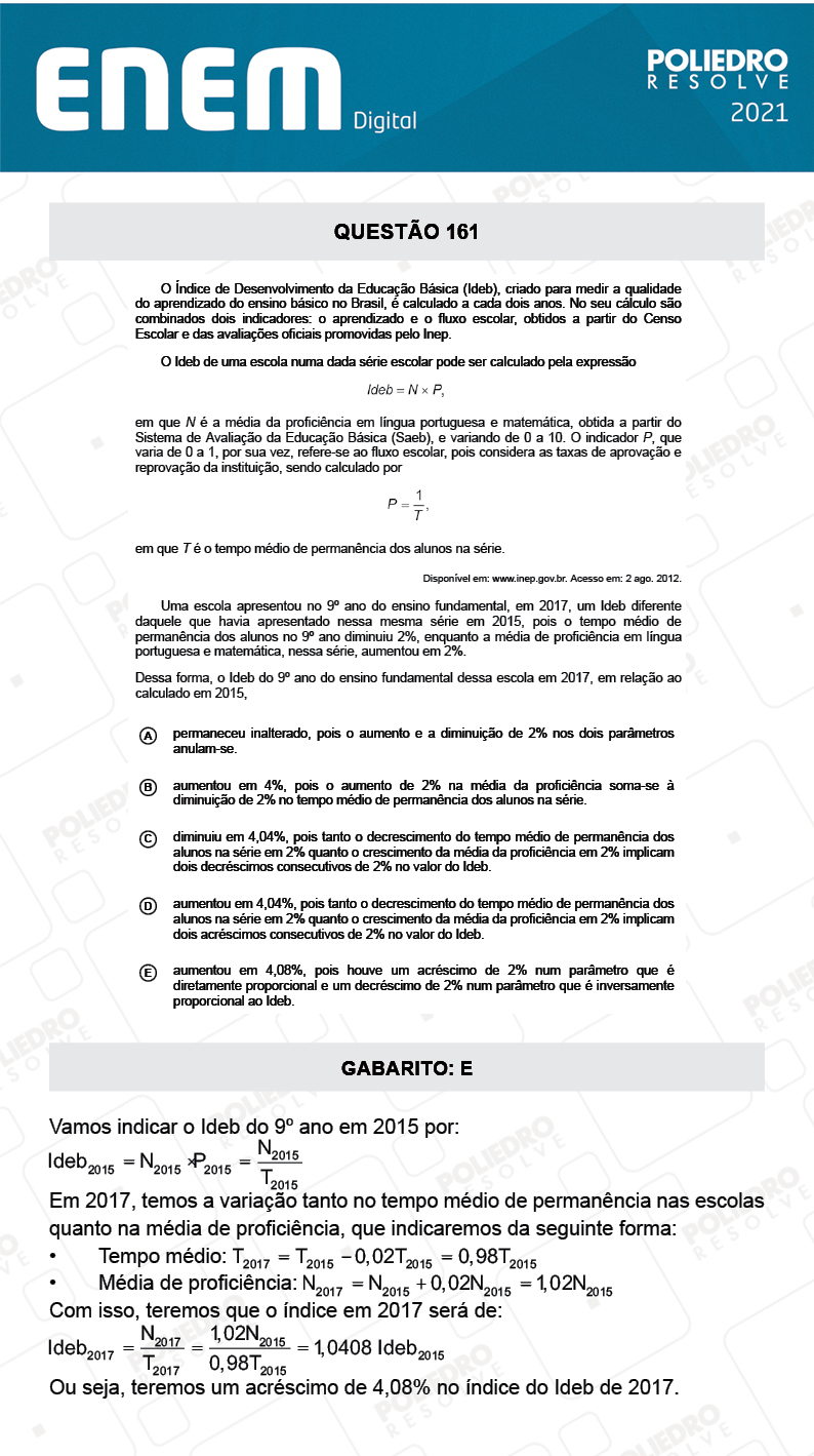 Questão 161 - 2º Dia - Prova Azul - ENEM DIGITAL 2020