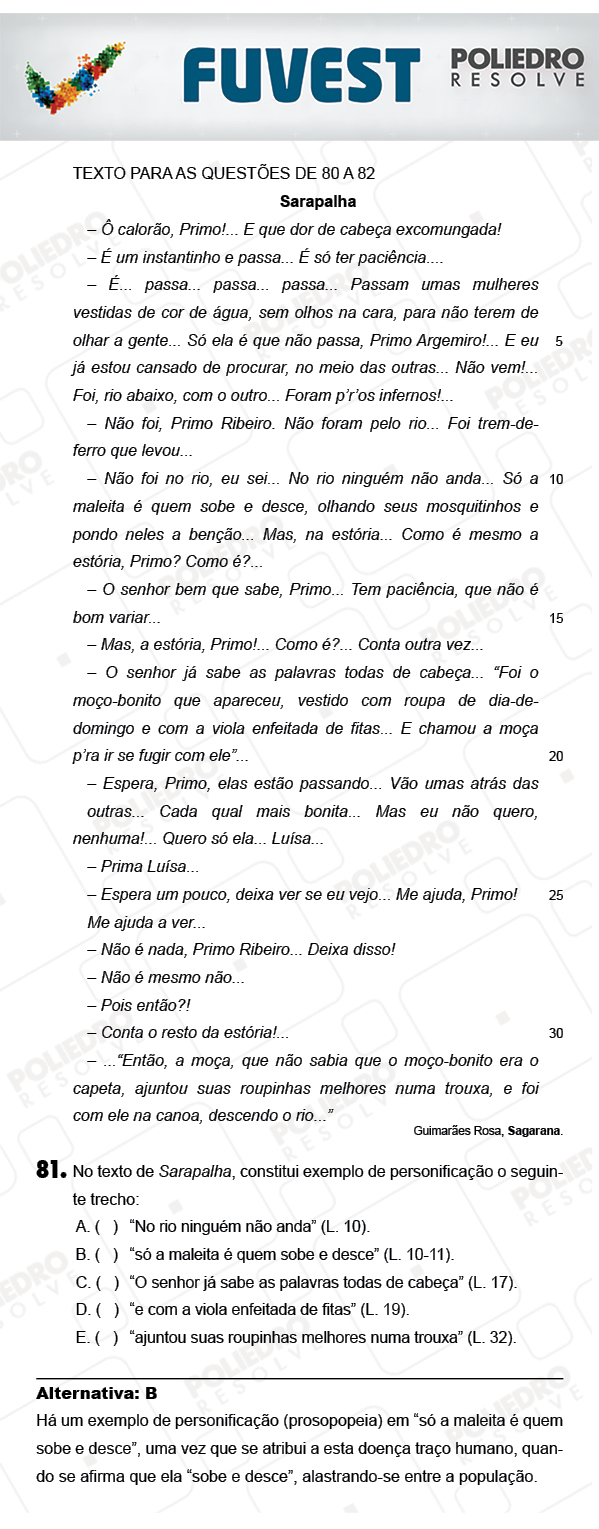 Questão 81 - 1ª Fase - PROVA V - FUVEST 2018