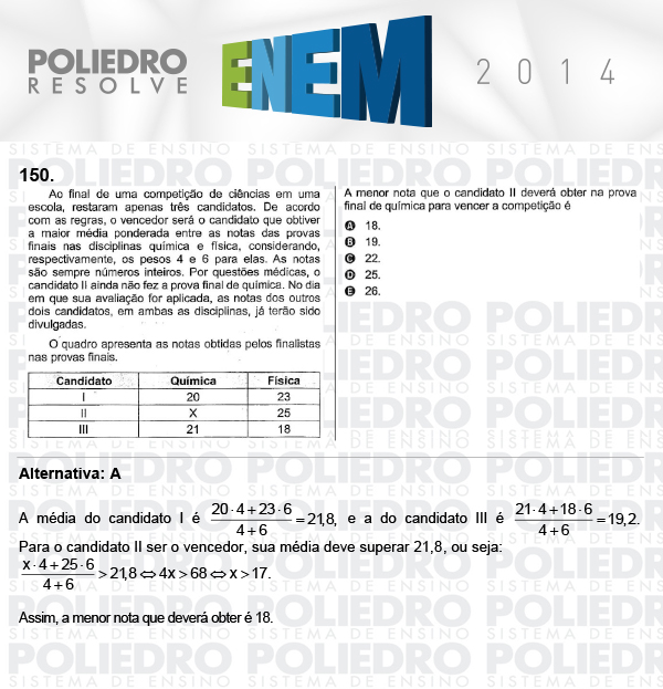 Questão 150 - Domingo (Prova Cinza) - ENEM 2014