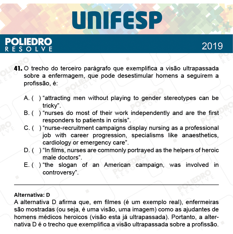 Questão 41 - Fase única - 1º Dia - UNIFESP 2019