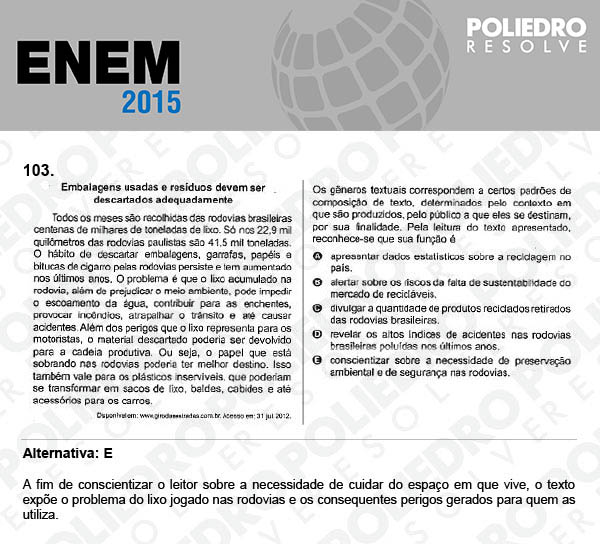 Questão 103 - Domingo (Prova Azul) - ENEM 2015