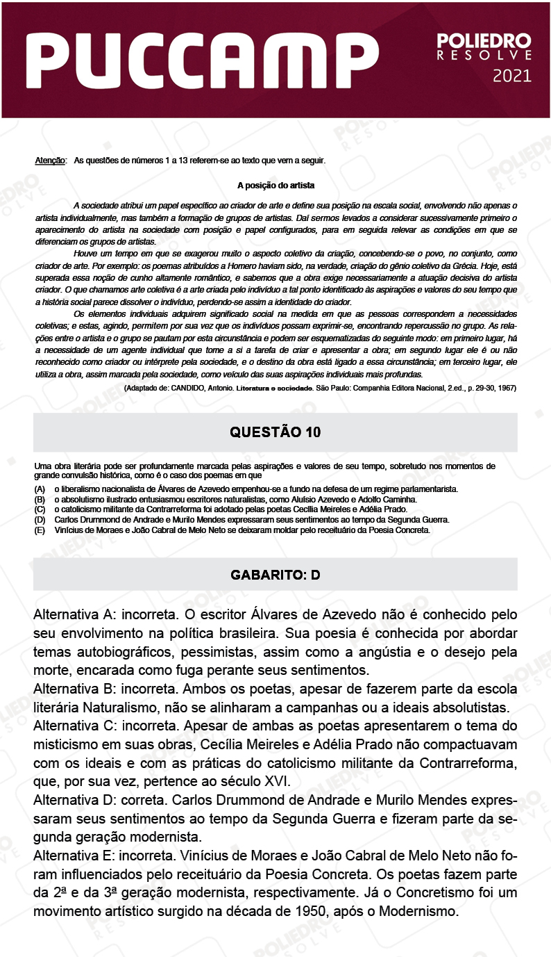 Questão 10 - Demais Cursos - PUC-Campinas 2021