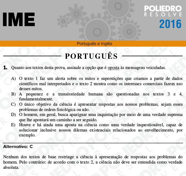 Questão 1 - Português e Inglês - IME 2016