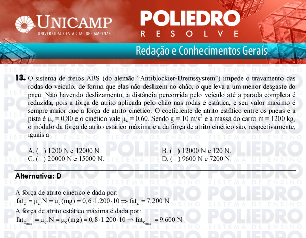 Questão 13 - 1ª Fase Versão Q-Z - UNICAMP 2011