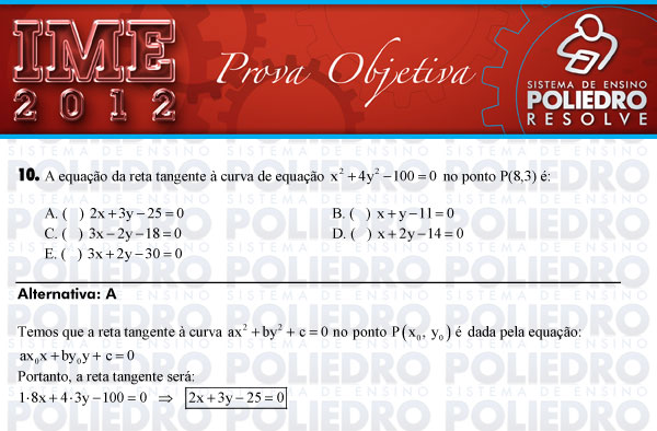 Questão 10 - Objetiva - IME 2012