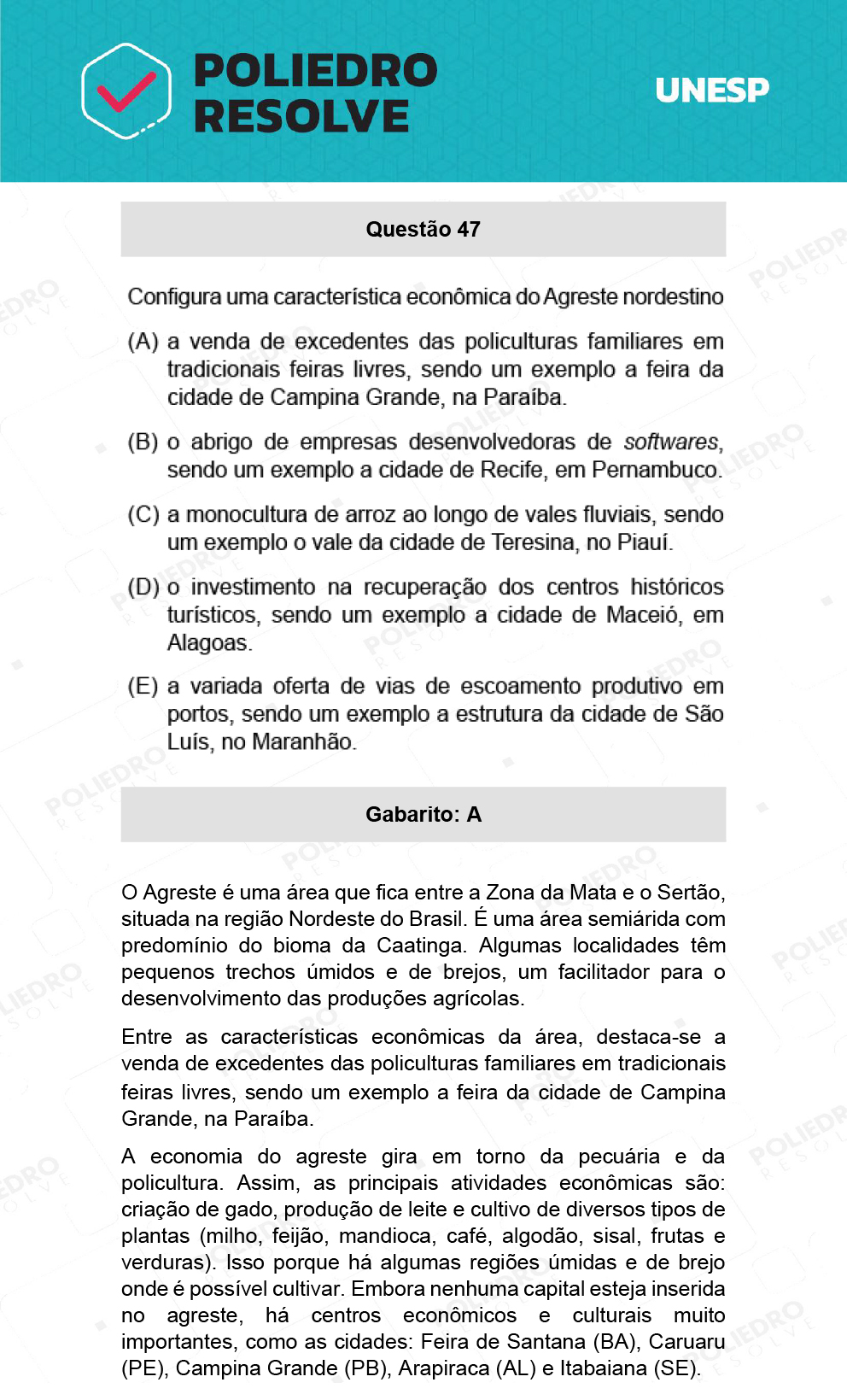 Questão 47 - 1ª Fase - Ext / Hum - UNESP 2022