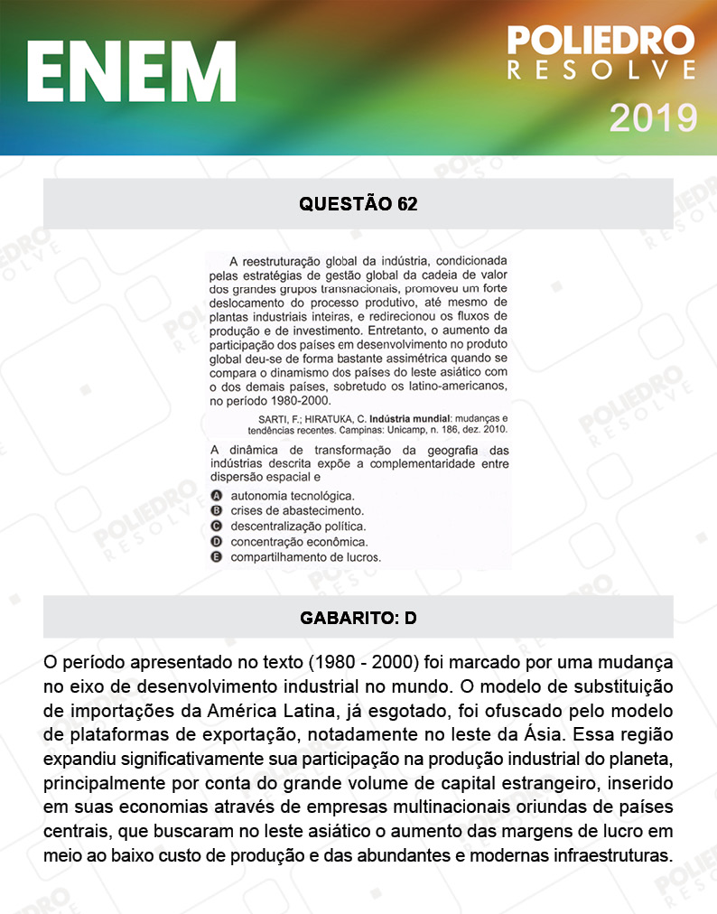 Questão 62 - 1º DIA - PROVA AMARELA - ENEM 2019