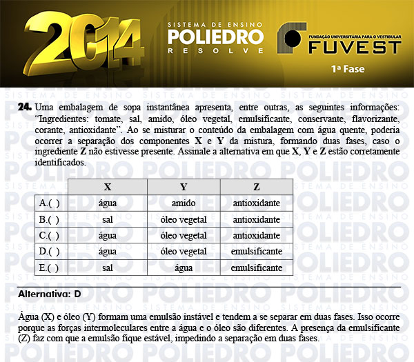 Questão 24 - 1ª Fase - FUVEST 2014