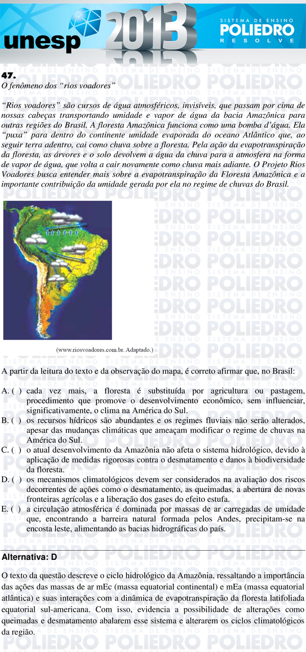 Questão 47 - 1ª Fase - UNESP 2013
