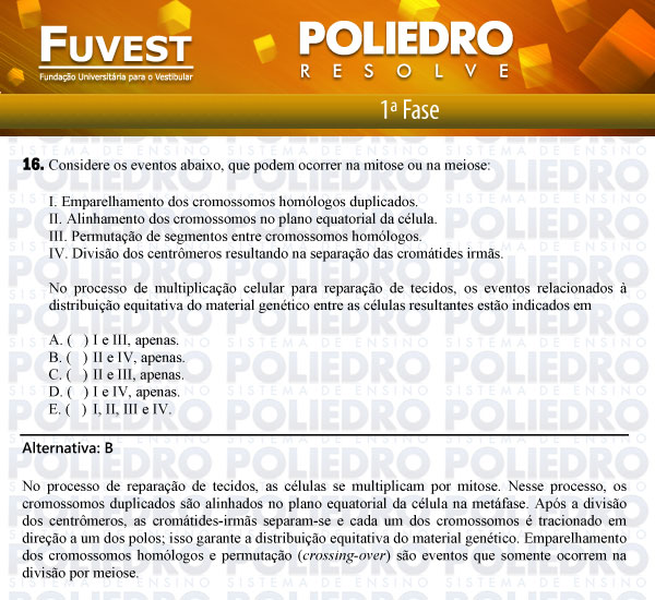 Questão 16 - 1ª Fase - FUVEST 2012