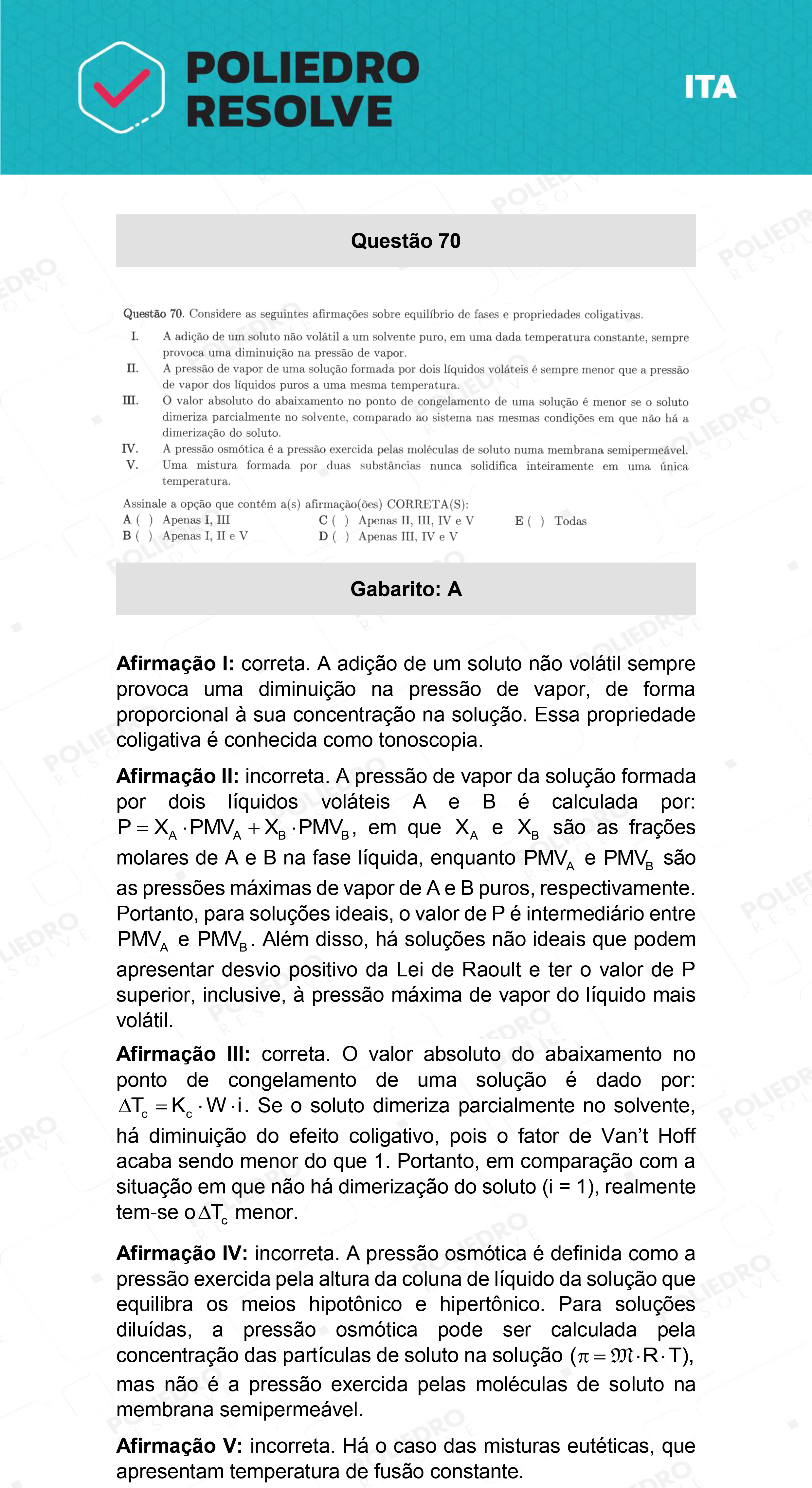 Questão 70 - 1ª Fase - ITA 2022