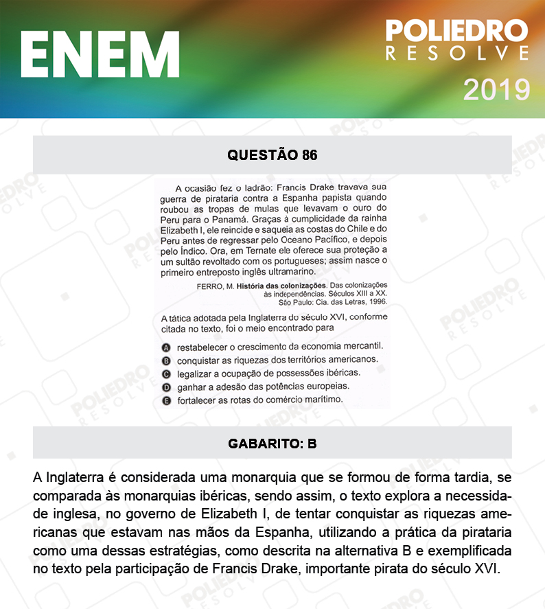 Questão 86 - 1º DIA - PROVA AZUL - ENEM 2019