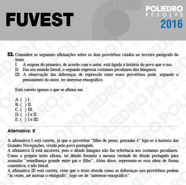 Questão 52 - 1ª Fase - FUVEST 2016