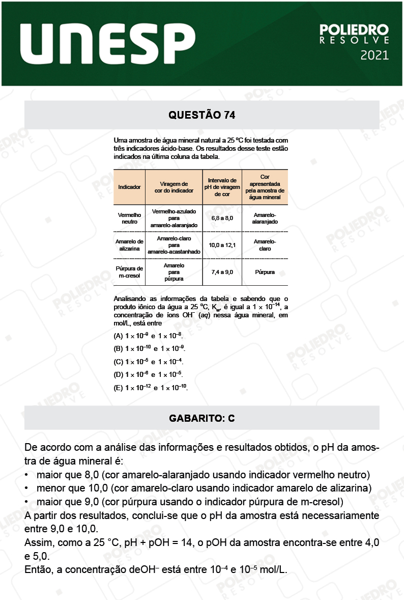 Questão 74 - 1ª Fase - 2º Dia - UNESP 2021