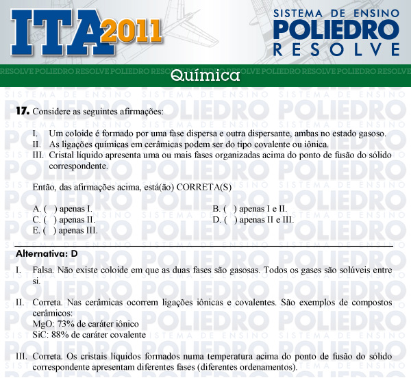 Questão 17 - Química - ITA 2011