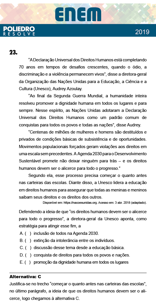 Questão 23 - 1º Dia - Prova BRANCA - ENEM 2018