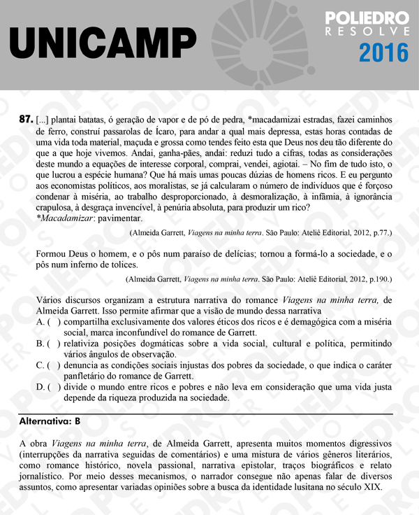 Questão 87 - 1ª Fase - UNICAMP 2016