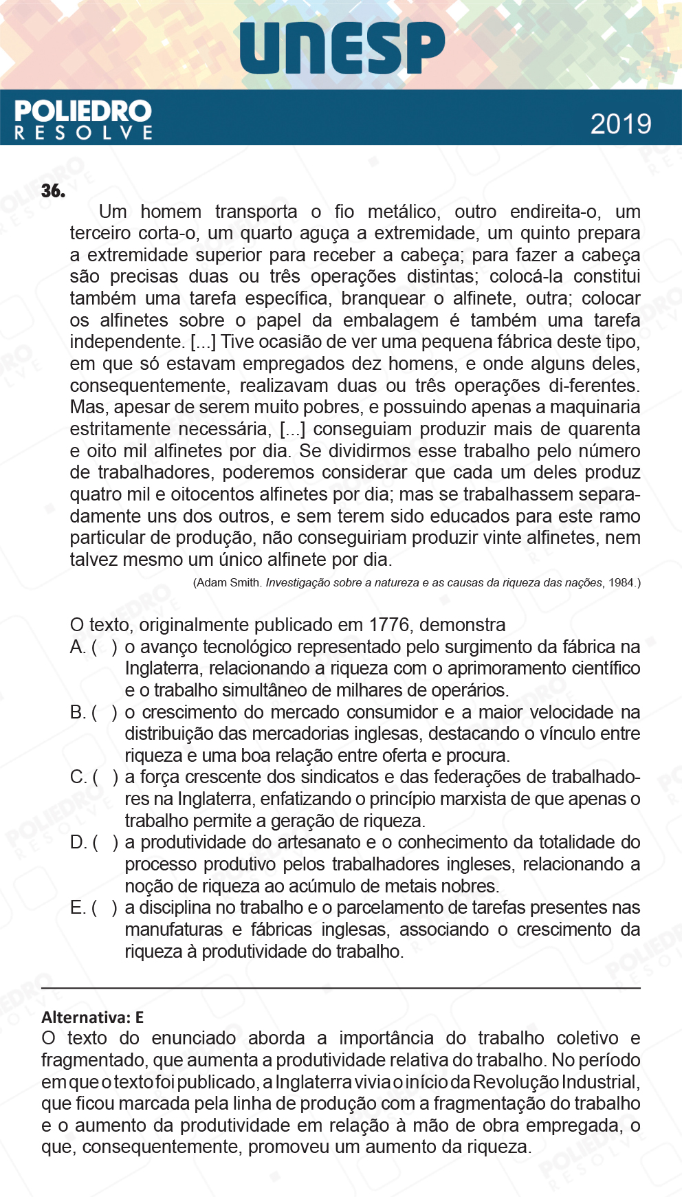 Questão 36 - 1ª Fase - UNESP 2019