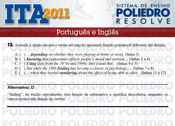 Questão 12 - Português e Inglês - ITA 2011