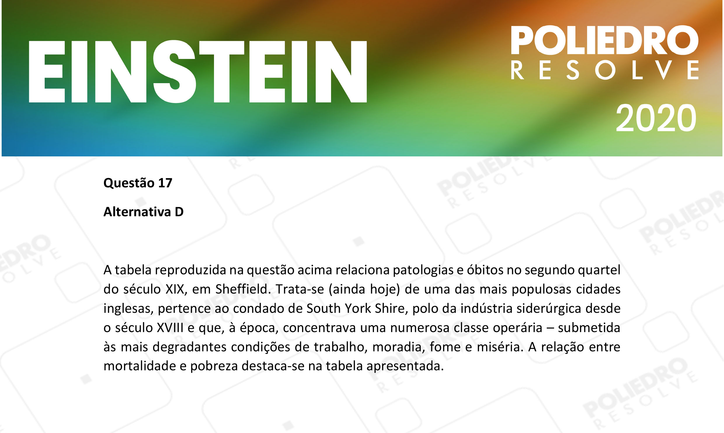 Questão 17 - Fase única - EINSTEIN 2020