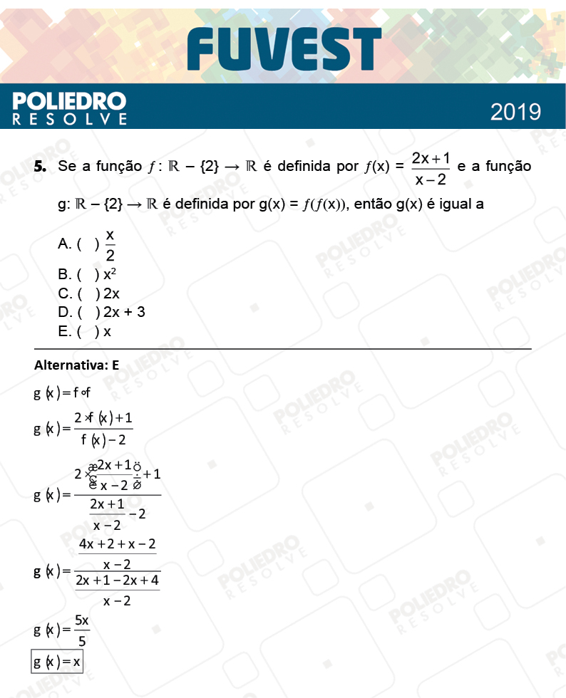 Questão 5 - 1ª Fase - Prova Q - FUVEST 2019