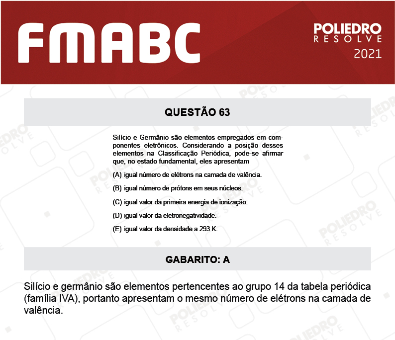 Questão 63 - Fase única - FMABC 2021