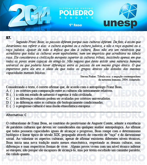 Questão 57 - 1ª Fase - UNESP 2014