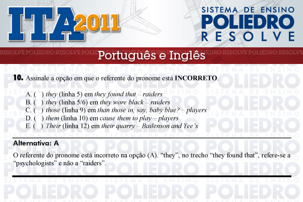 Questão 10 - Português e Inglês - ITA 2011