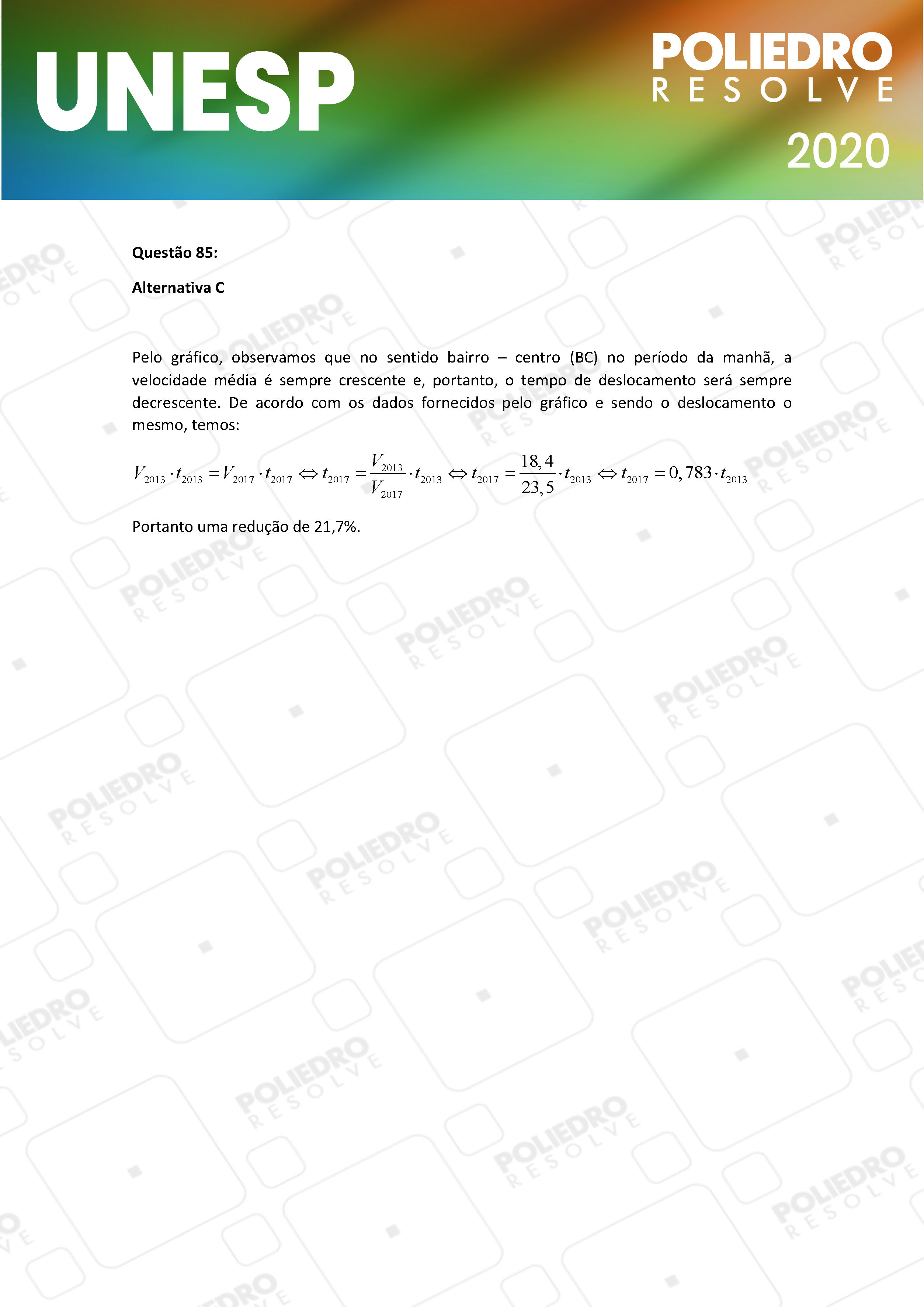 Questão 85 - 1ª Fase - UNESP 2020