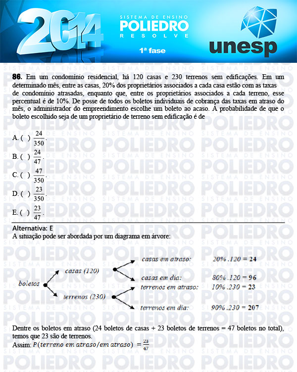 Questão 86 - 1ª Fase - UNESP 2014