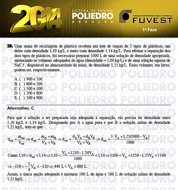 Questão 28 - 1ª Fase - FUVEST 2014