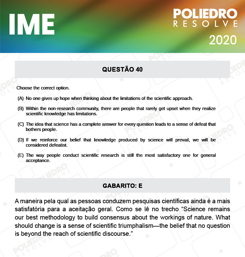 Questão 40 - 2ª Fase - Português/Inglês - IME 2020