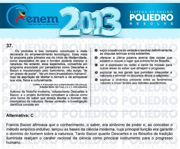 Questão 37 - Sábado (Prova Amarela) - ENEM 2013