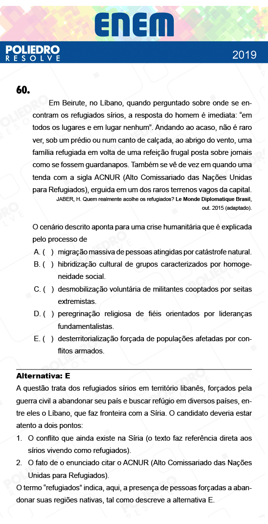 Questão 60 - 1º Dia - Prova AZUL - ENEM 2018