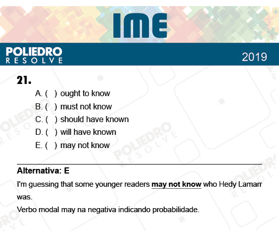 Questão 21 - 2ª Fase - Português/Inglês - IME 2019